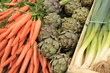 leeks carrots artichokes in spring in a market leeks carrots artichokes in spring in a market