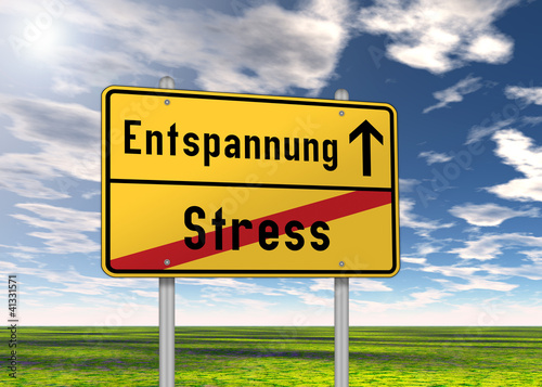 Illustration: Ortsschild "Entspannung / Stress" Ortsschild "Entspannung / Stress"