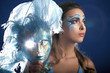 Photo: Romantic Beauty in blue with Carnival mask Romantic Beauty in blue with Carnival mask