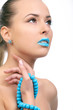 young beautiful woman with blue lips