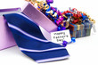 Happy Fathers Day tag with gift boxes and tie