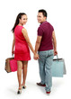 attractive happy couple carrying shopping bag