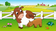 Mucca che allatta il vitello. Illustrazione digitale per bambini Mucca che allatta il vitello. Illustrazione digitale per bambini