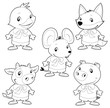 Cute animal family. Vector black white characters. Cute animal family. Vector black white characters.