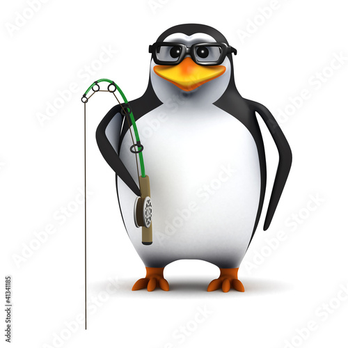 Illustration: 3d Penguin in glasses goes fishing 3d Penguin in glasses goes fishing