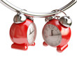 Illustration: Time Concept with hanging Alarm Clocks in 3D Time Concept with hanging Alarm Clocks in 3D