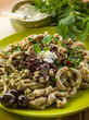 pasta casarecci with ricotta and black olive, heallthy food