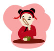 Vector - Chinese girl eating food with chopstick.