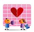 Replenish love.The boy and girl exchanged the jigsaw each other.