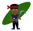 Vector - younger farmer with scythe isolate on white.