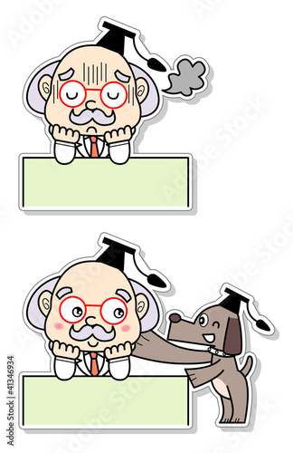 Vector: 悩む博士を慰める犬 悩む博士を慰める犬