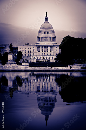 Photo: Capitol building with pool reflection at night, Washington DC Capitol building with pool reflection at night, Washington DC