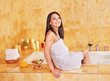 Woman in  bathroom.