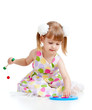 canvas print picture - Funny little child playing with colorful toys, isolated over whi
