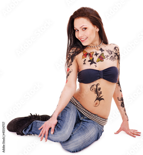 Photo: Girl with body art. Girl with body art.