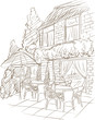 summer street cafe near building vector