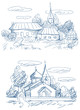 countryside landscapes with church and houses vector