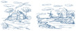 countryside landscapes with windmill and houses vector