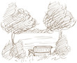 landscape with bench and view on lake vector