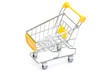 Yellow shopping cart on white Yellow shopping cart on white