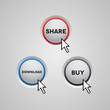 Red, grey and blue download, share and buy button set Red, grey and blue download, share and buy button set