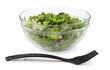 Healthy green salad with plastic fork