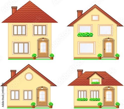 Vector: set of cute isolated modern cottage with flower set of cute isolated modern cottage with flower