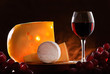 Still-life with cheese, grape and wine. Still-life with cheese, grape and wine.