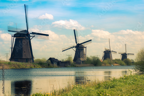 Photo: retro postcard with dutch windmills retro postcard with dutch windmills