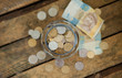 Ukrainian coins and hryvnas shows poverty
