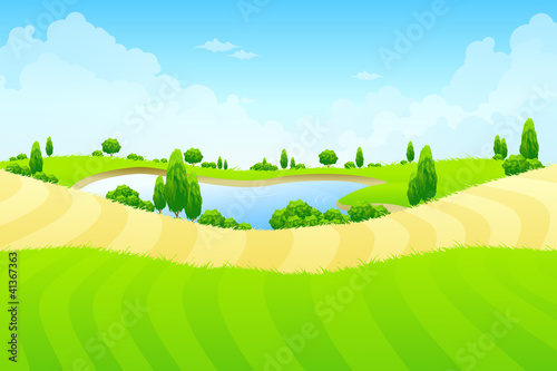 Vector: Green landscape with lake Green landscape with lake