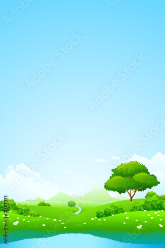 Vector: Green landscape with lake Green landscape with lake