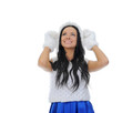 Cheerful woman clothing in warm hat. Cheerful woman clothing in warm hat.