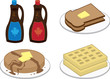 Breakfast foods including waffles, pancakes and toast
