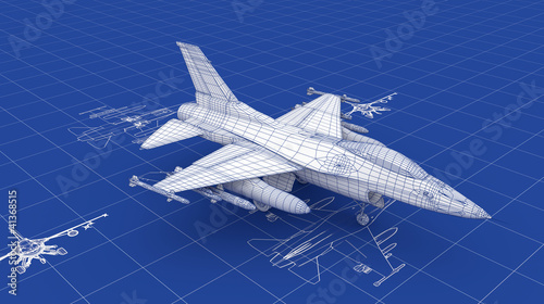 Illustration: Jet Fighter Aircraft Blueprint Jet Fighter Aircraft Blueprint