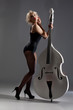 Young Woman In Lingerie With A Double Bass