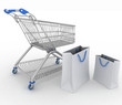 3d render shopping cart and shopping bags 3d render shopping cart and shopping bags