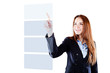 beautiful  business woman pressing a virtual button interfac
