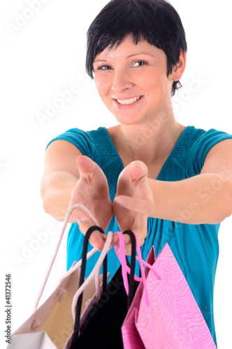 Photo: Frau mit Einkaufstüten Frau mit Einkaufstüten