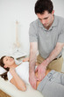 Brunette woman having a stomach ache Brunette woman having a stomach ache