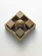 cubes and wooden ball in a box cubi e sfera di legno in scatola