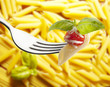 spaghetti macaroni tomatoes and basil