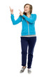 Female teenager pointing up Female teenager pointing up