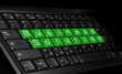 laptop keyboard and text ''Business solution'' colored green.