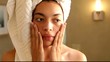 Mixed race woman applying lotion to her face