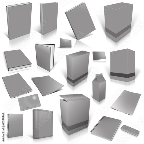 Illustration: Grey 3d blank cover collection Grey 3d blank cover collection