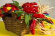 Basket of Hot Peppers On Yellow