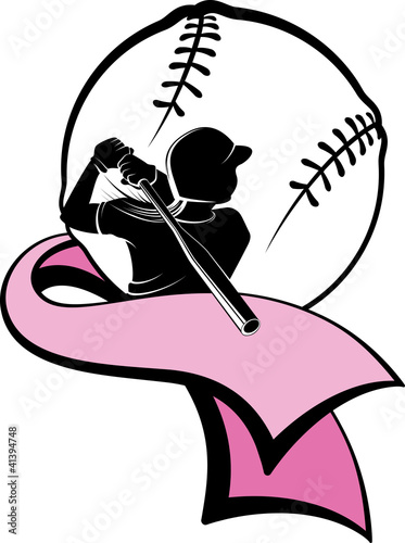 Vector: Girl Softball Batter with Pink Ribbon Girl Softball Batter with Pink Ribbon