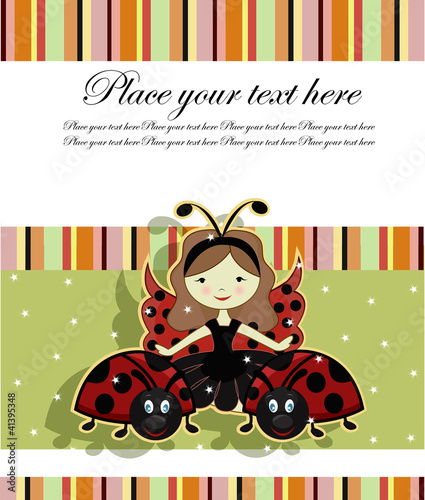 Vector: Beautiful girl and ladybugs Beautiful girl and ladybugs