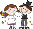 Cartoon-Zeichnung: Fröhliches Hochzeitspaar